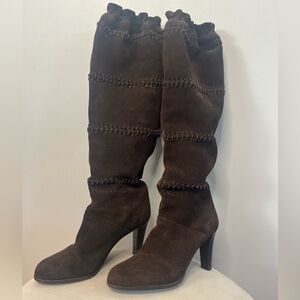 Coach Dark Brown ‘Jae’ Suede Heeled Boots Made in Italy Slouchy Knee High Boho
